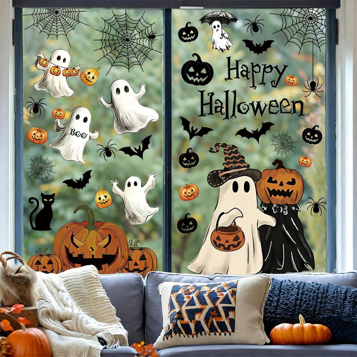 Halloween stickers - Halloween raamstickers - Raamstickers halloween - Halloween raamdecoratie – Statische Raamstickers Herbruikbaar - Dubbelzijdig Bedrukt en Zonder Lijm