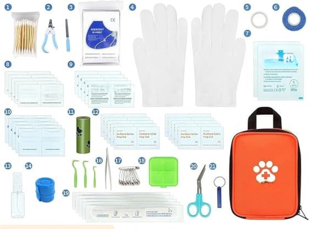 Thuys - EHBO Set voor Huisdieren - 128-delig - Eerste Hulp Kit voor Hond - Kat & Konijn - Waterbestendige Opbergtas - Compact & Draagbaar