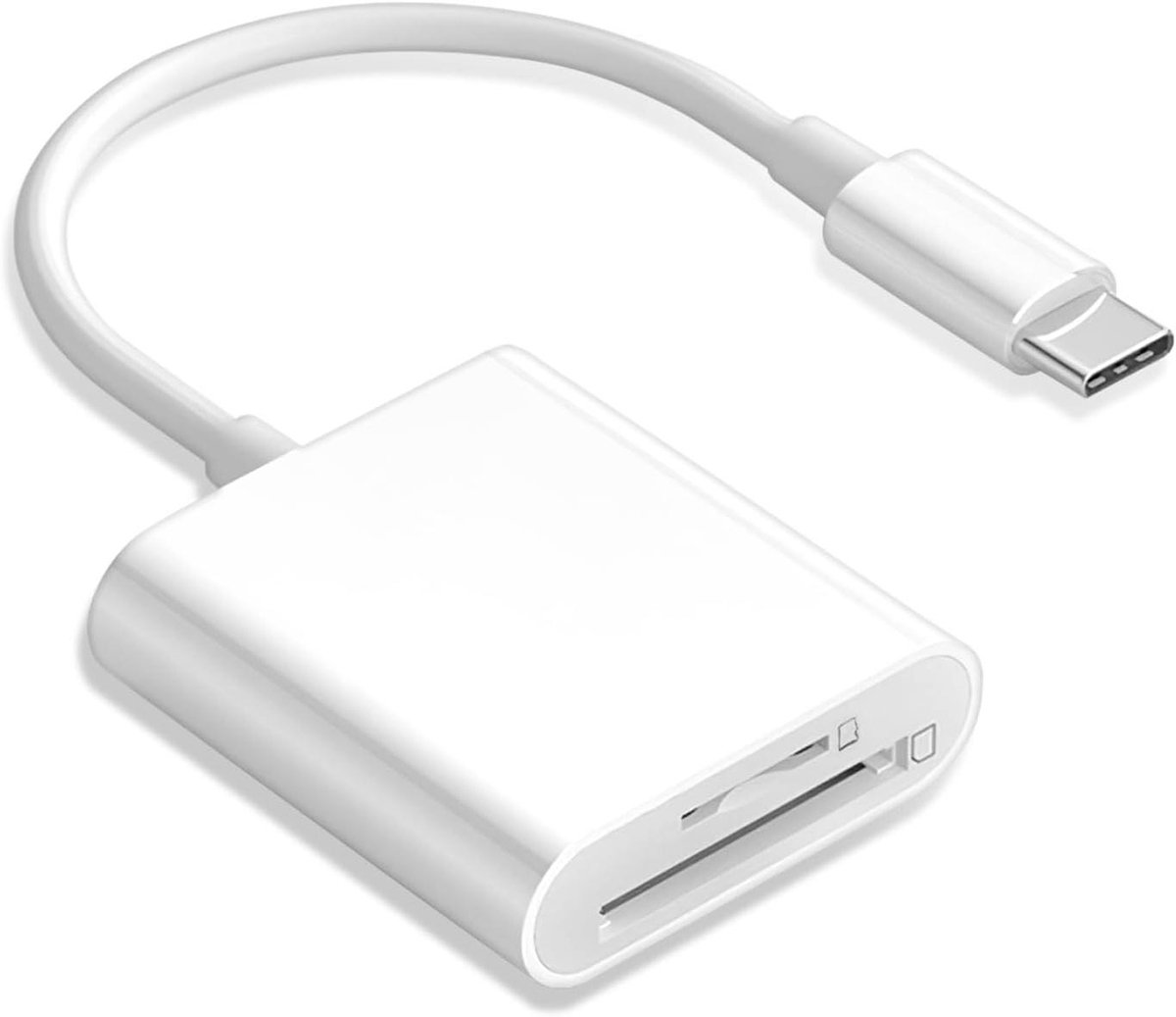 USB C Kaartlezer - Geheugenkaart Adapter - Bestanden Overzetten - Dubbele Kaartsleuf - Tot 1 TB - Wit