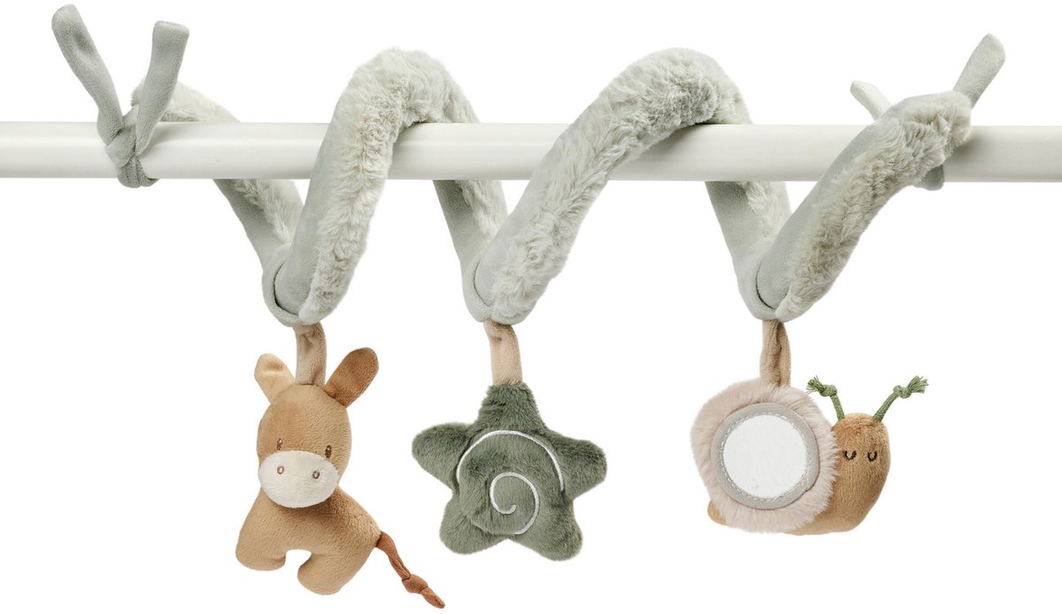 Nattou LouLou Boxspiraal Baby - 18 cm - Activiteitenspiraal voor Thuis of Onderweg - Baby Speelgoed - Groen - Beige - Ecru