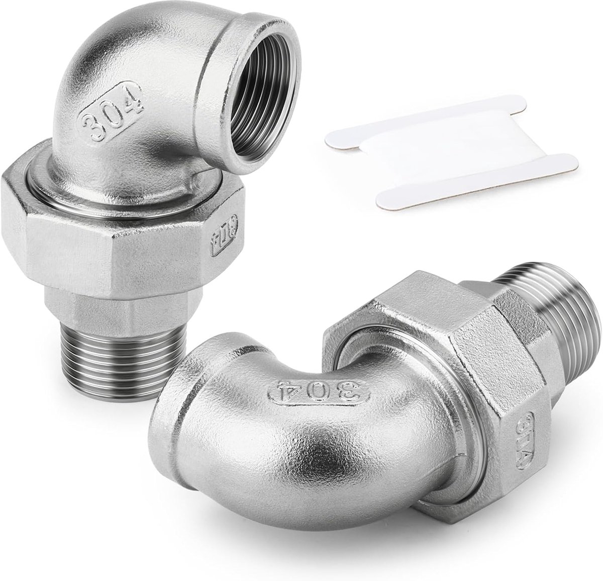 SnelShoppen - 2-delige 3/4" BSP gemouleerde elleboog fittingen, vrouwelijke en mannelijke pijpfittings 304, sterke en corrosiebestendige aansluitingen