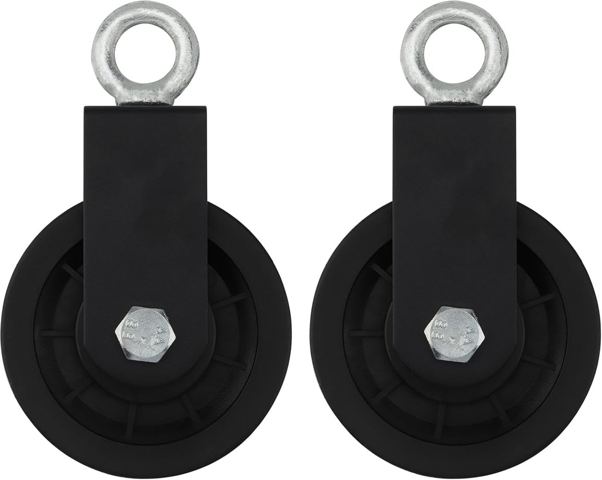 SnelShoppen - 2 Stuks 90mm Kabelpulley met U Haak, Kabelpulley Afbuigrol voor Fitness, Blokafbuigrollen voor Kabels DIY Gym Fitness Apparatuur Kabelma