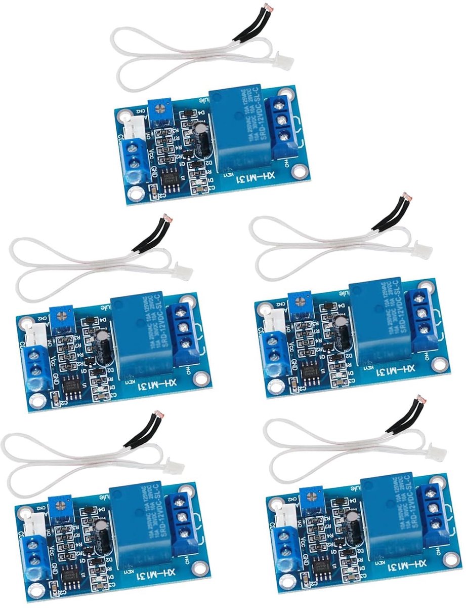 SnelShoppen - 5 Stuks XH-M131 Fotorelais Module DC 5V 12V Lichtschakelaar, Automatische Lichtcontrole Schakelaar met Kabel, 10A Capaciteit