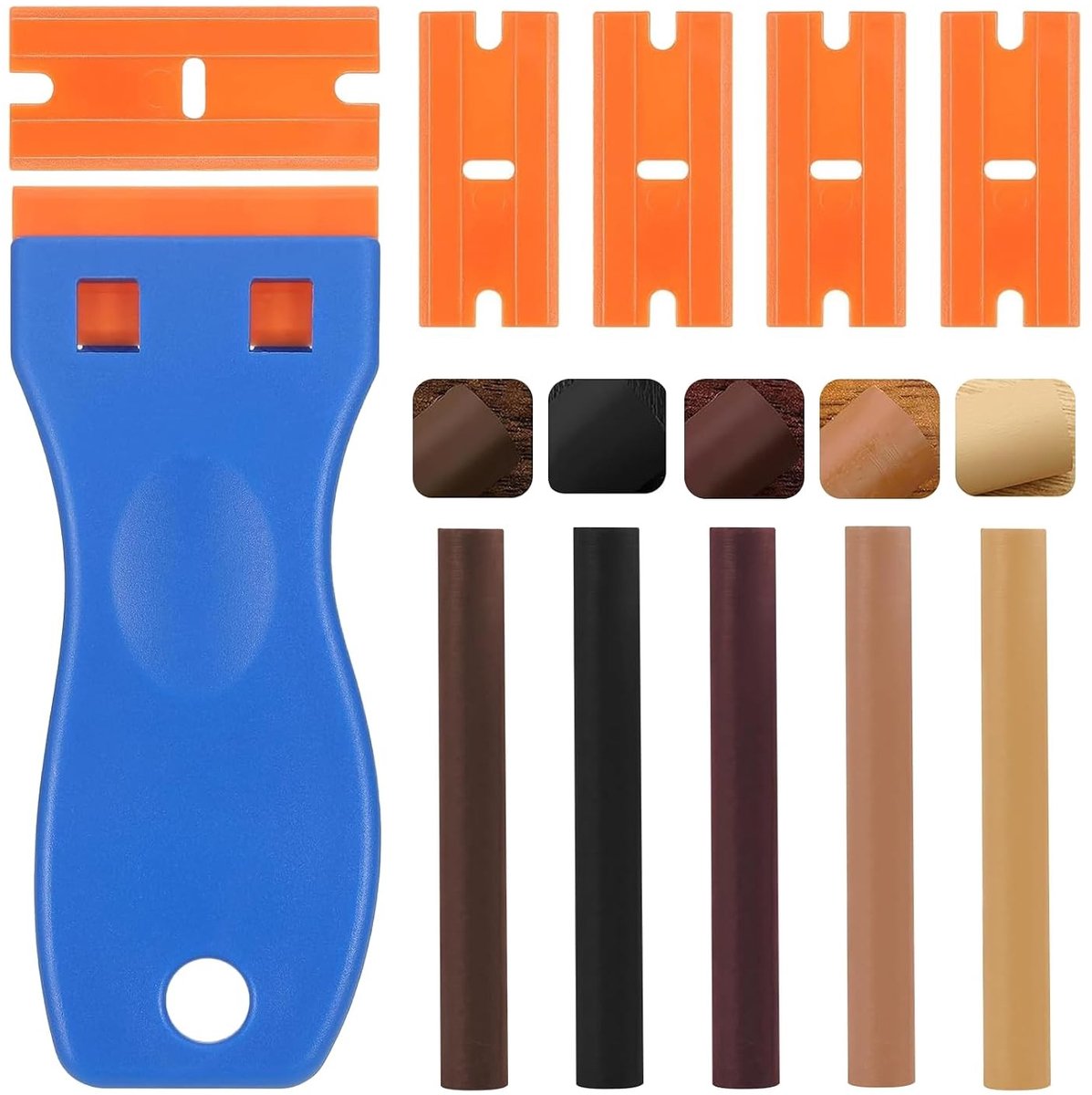 Hout reparatieset met 5 kleuren wasstiften voor krassen in meubels, parket en deuren