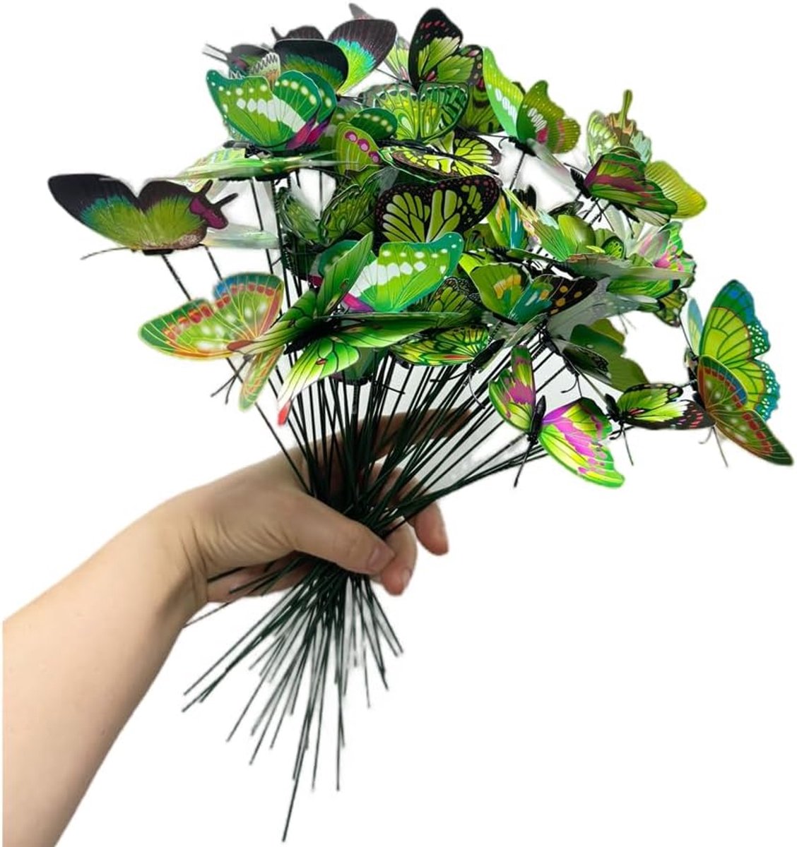 SnelShoppen - 50 Stuks 3D Vlinder Tuinsteker Decoratie, 10 Inch Waterdichte PVC Vlinders voor Buiten, Schud Hoofd Kunstvlinders voor Bloemstukken, Bui