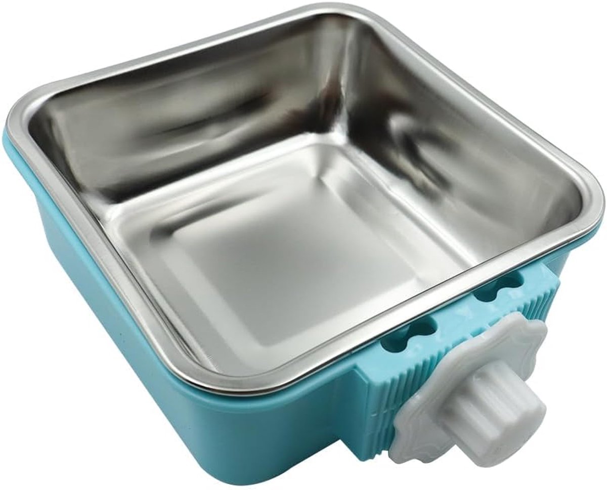 SnelShoppen - Hangende Dierenbak 2-in-1 - RVS Voeder- en Waterbak voor Kleine Dieren - Blauw - Geschikt voor Honden, katten, Vogels, Konijnen, Hamster