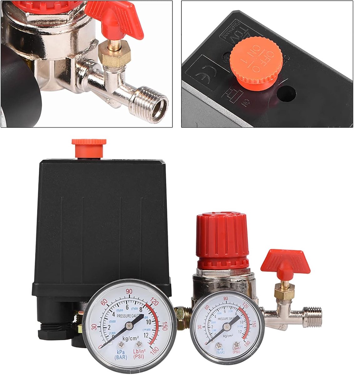 SnelShoppen - Kleine Luchtcompressor Drukschakelaar Regelklepregelaar met Manometer en Snelle Drukverlaging, Voor Camping, Tuin en Klussen