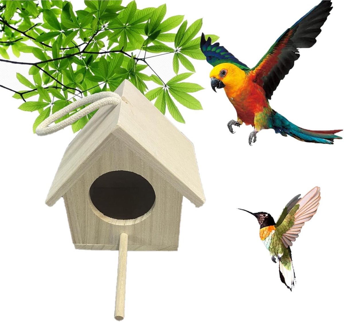 Nesting Box voor Vogels, Houten Vogelhuisje, Kweekbox voor Liefdesvogels en Papegaaien, Ideaal voor Binnen en Buiten (15.5 x 11.7 x 14.5 cm)