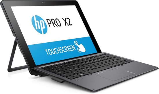 HP Pro X2 tablet met toetsenborddock, scherm toont "TOUCHSCREEN".