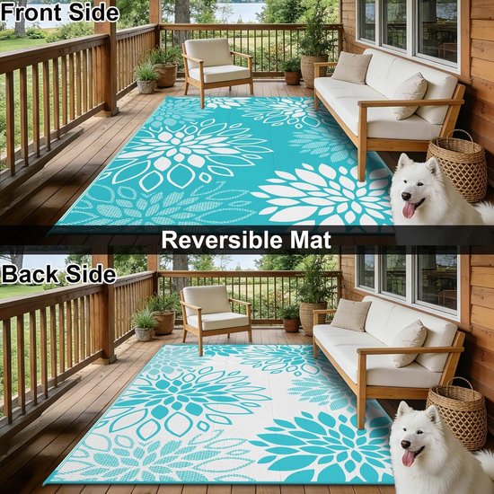 Outdoor Kleed - Tuinkleed Waterdicht - Buiten Leven - Omkeerbaar Design - 150 x 240 cm - Blauw Groen van OutDoor — afbeelding 2