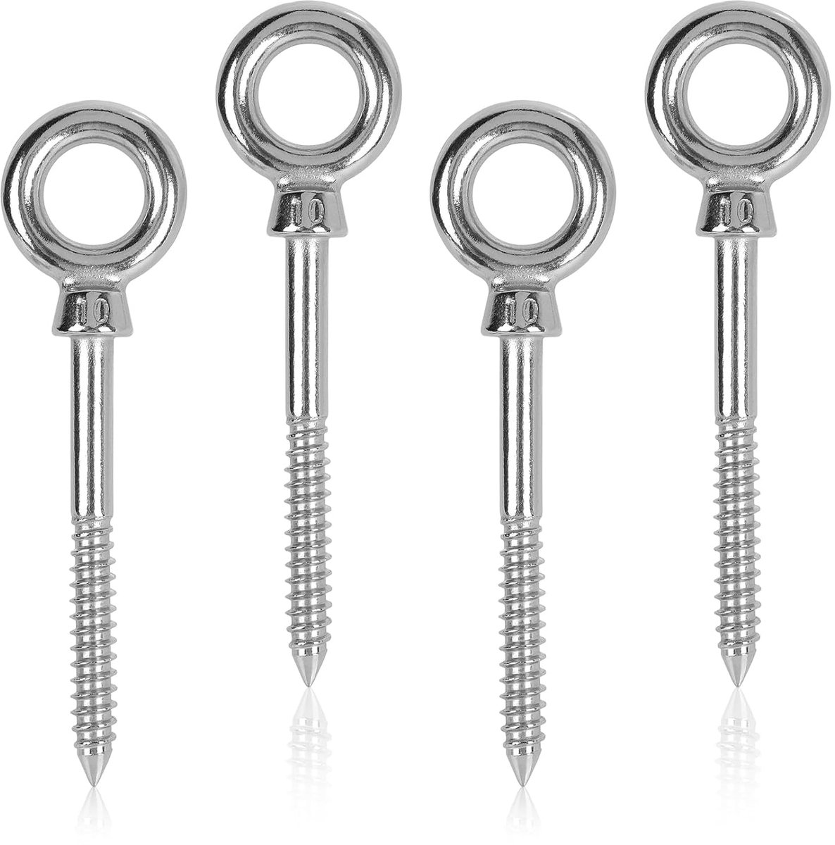 SnelShoppen - 4 x Schroefpinnen M10 x 100 mm, RVS 304, Schroefoog, Diameter 10 mm, Inclusief Ring, Voor Tuin, Bouw en Klussen