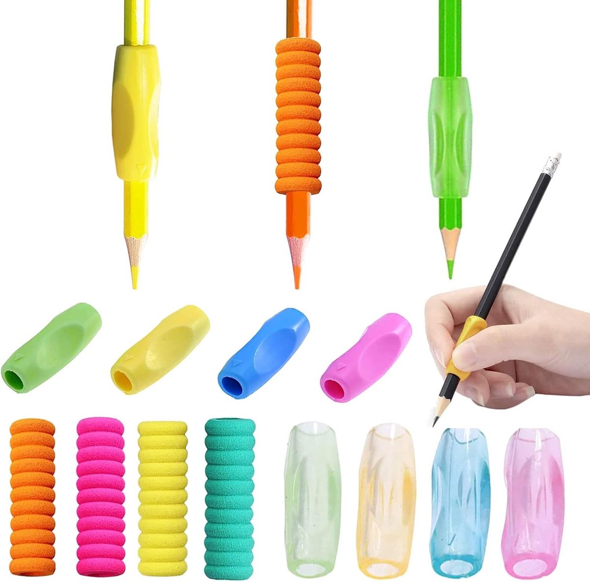 Ergonomische pen grip set van 12 stuks, ideaal voor kinderen, verbeterde grip voor links- en rechtshandigen, schrijfhulpmiddel voor betere controle en comfort