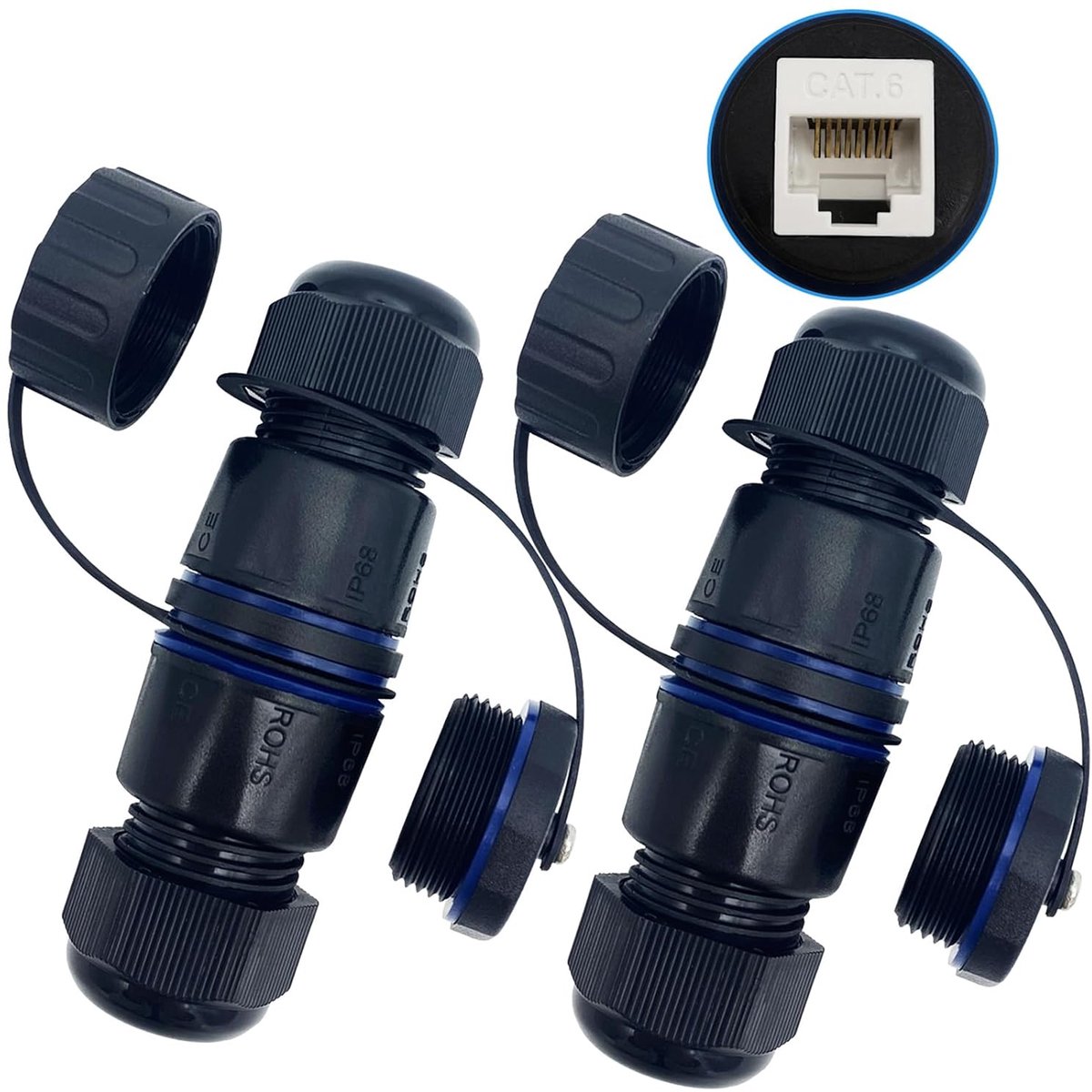 SnelShoppen - Ethernet Connectoren voor Buiten, Vrouwelijk naar Vrouwelijk, 2 Stuks RJ45 Waterdichte Koppeling voor CAT.6E/CAT.6/CAT.5E/CAT.5, RJ 45 W