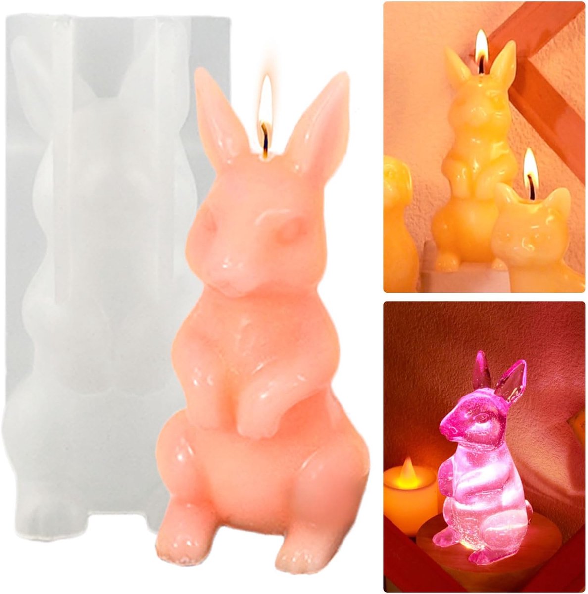 SnelShoppen - Silicone Bakvorm Pasen Konijn - 3D Mould voor Paaskonijn Kaarsen en Epoxy Hars - Herbruikbare Silicone Mould - Perfect voor DIY, Feest e