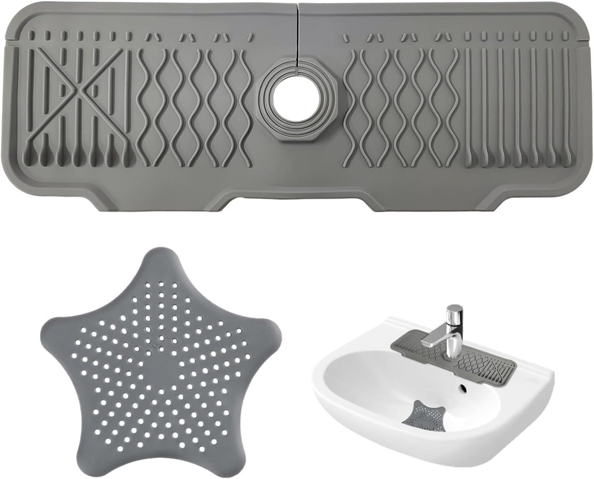 SnelShoppen - Splash-proof Silicone Keuken Afvoer Set - 1 Hoek Tap Pad en 1 Pentagram Afvoer Deksel - Duurzaam en Vouwbaar - Voor Keuken, Badkamer en