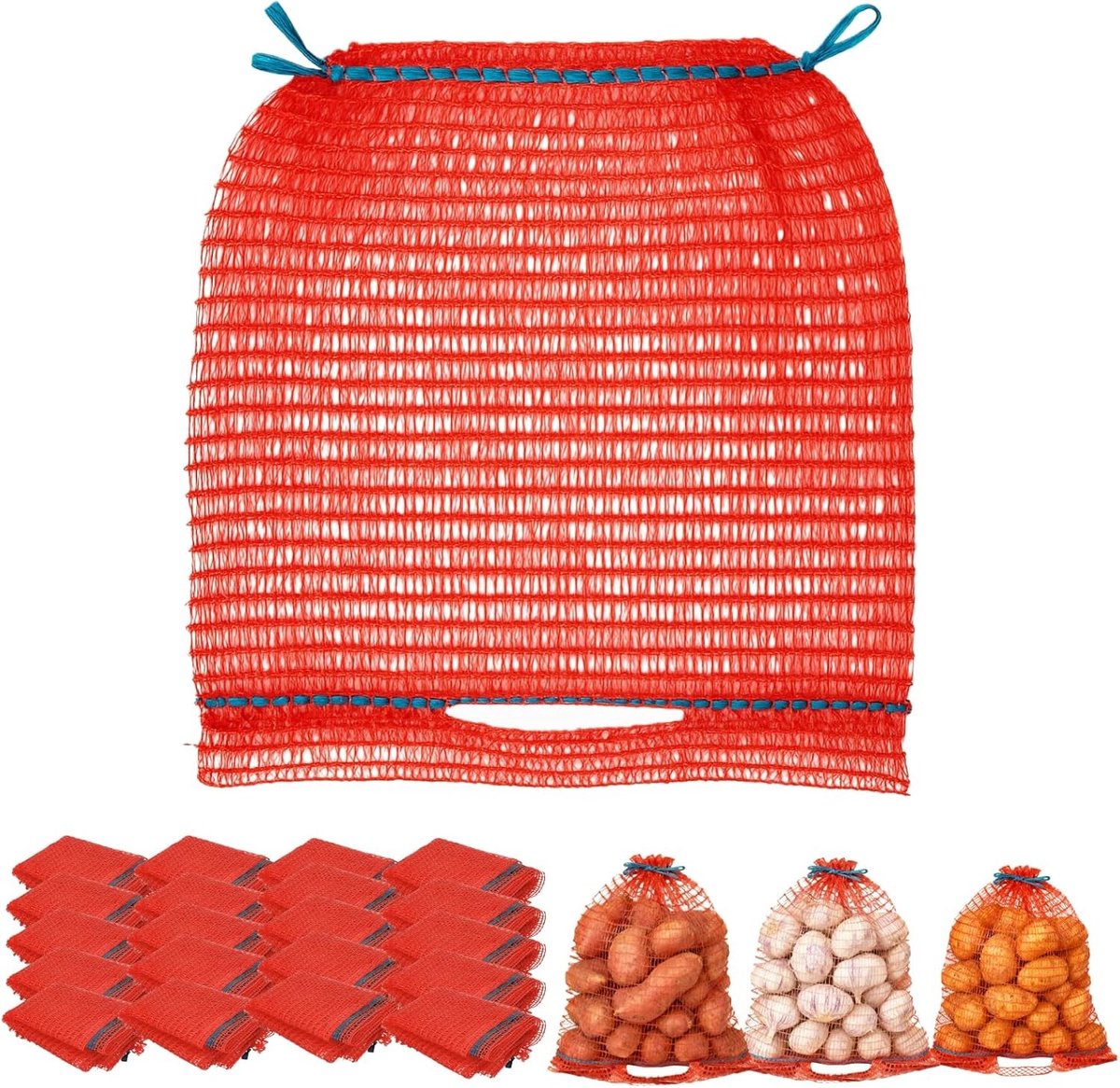 Raschel zakken 30×50 cm - 50 stuks stevige netzakken voor aardappelen, uien, appels en groenten met trekkoord