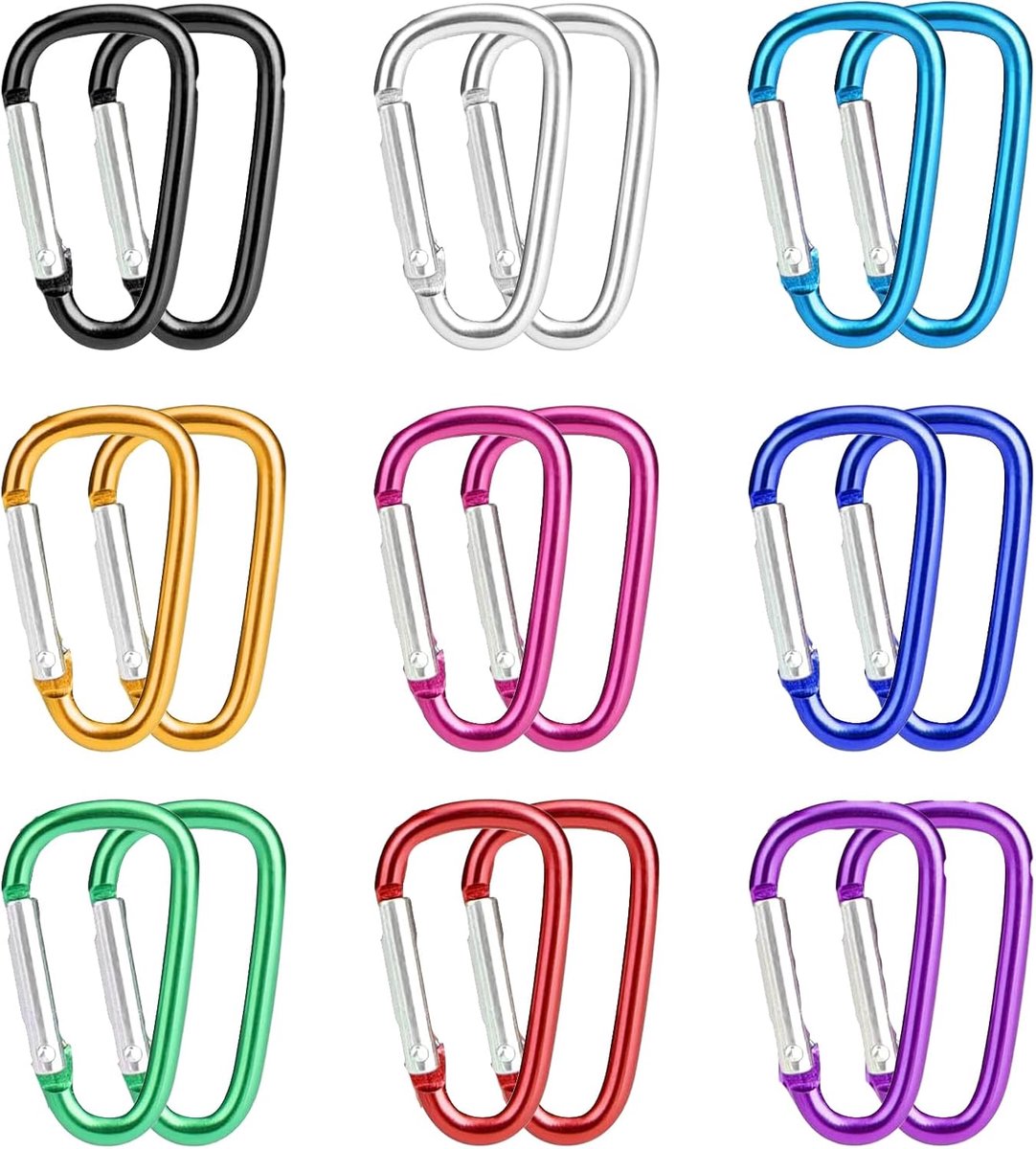 SnelShoppen - Pack van 18 Kleine Carabiner Haakjes Sleutelhanger Mini Carabiner Sleutelhanger Kleurvol voor Kamperen Vissen Reizen Wandelen Rugzak