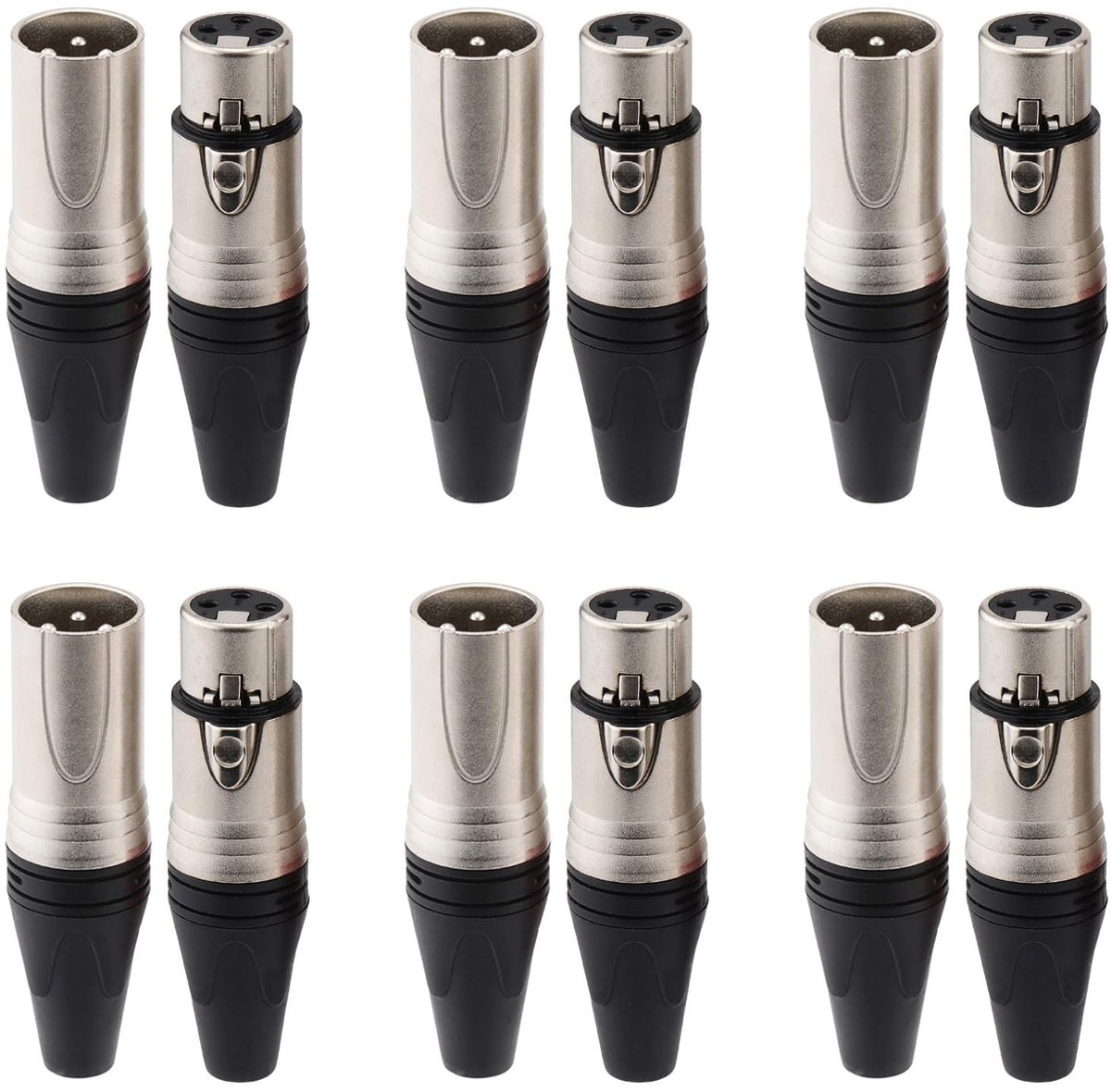 XLR connectors 6 paar - 3 pin male/female - nickel plated - perfect voor audio verbindingen - ShopVlot