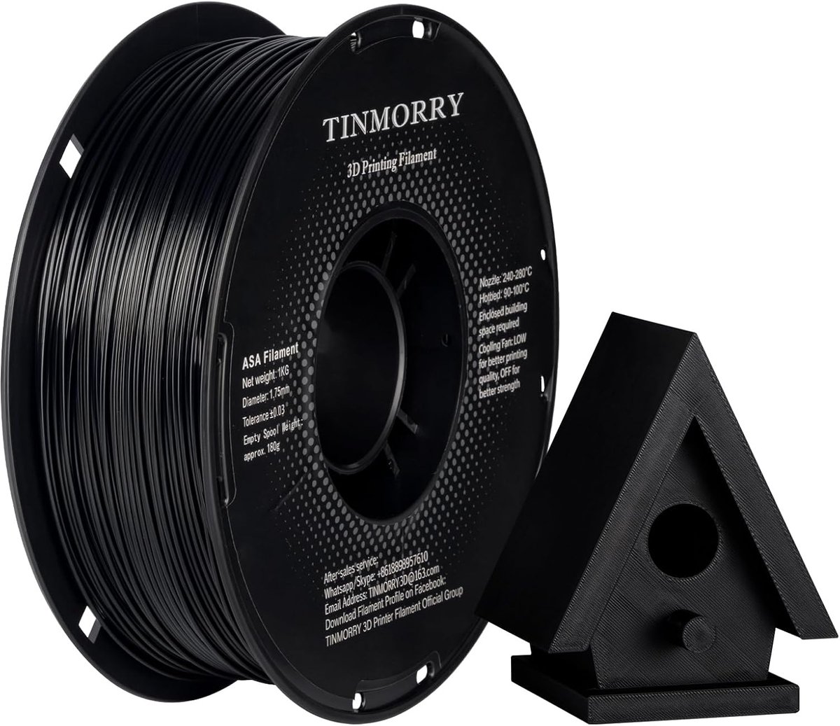 SnelShoppen - 3D Printer Filament ASA 1.75mm 1 kg Zwart | UV en Weerbestendig Voor Buitenprojecten, Hittebestendige Functionele Onderdelen