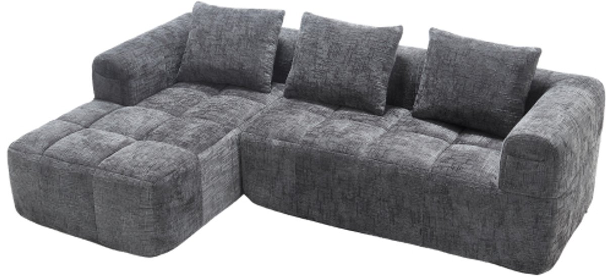 COLAMY Hoekbank - 3-Zitsbank - Chenille Sofa - L-vormig Design - Inclusief Chaise Longue - 3 Kussens - Geen Montage Nodig - Gray