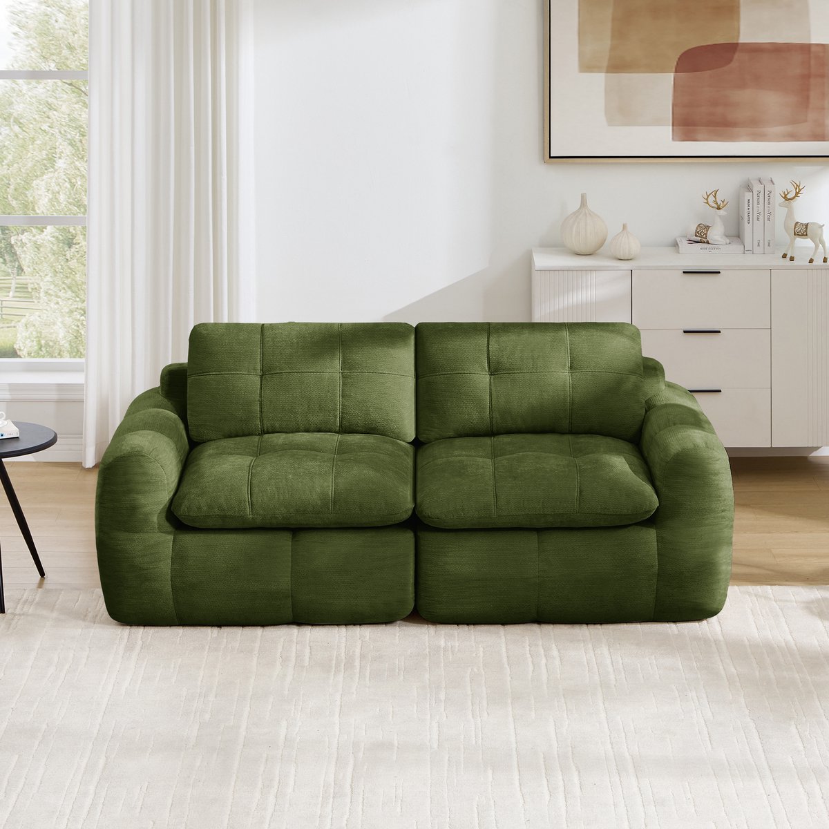 Intebiki 2-zits Hoekbank - Chenille stof - Modulaire L-vormige bank - Geen montage nodig - groen