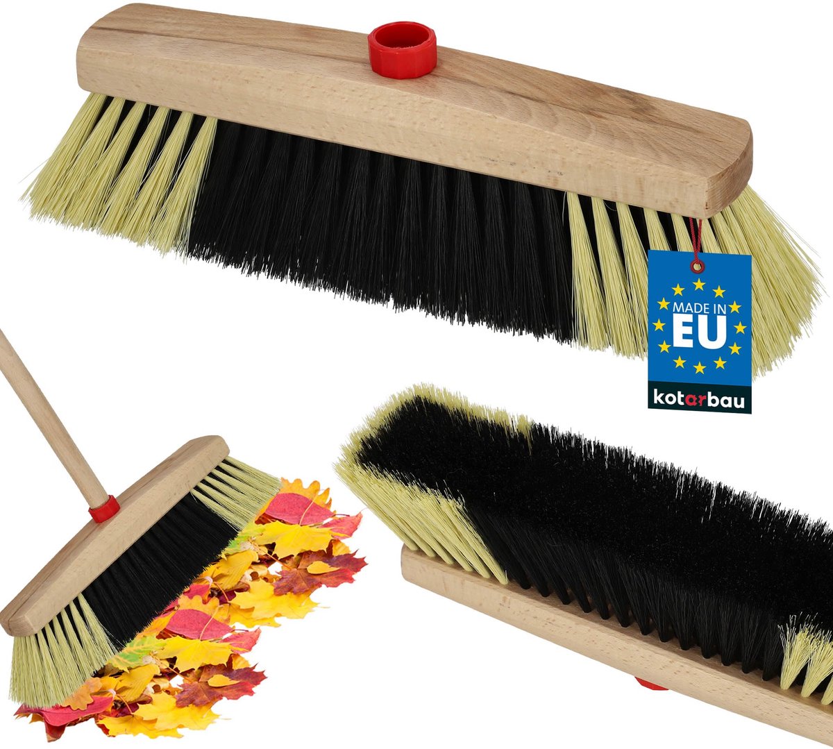 KOTARBAU® Straatbezem - Veegbezem - Tuinbezem - Buitenbezem 30 cm - met PET-borstelharen - Buitenbezem van Beukenhout - zonder Steel - voor Binnen en Buiten - Zwart en Beige