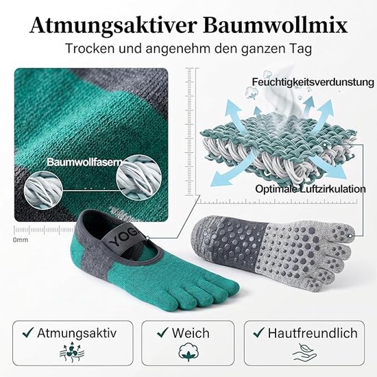 Ryoudavell - Professionele Pilates & Yoga Vijfteen Sokken met Antislip - 2 Paar - Ademende Katoenen Teensokken met Elastische Wreefband - Voor Pilates, Yoga, Ballet & Fitness van ryoudavell — afbeelding 2