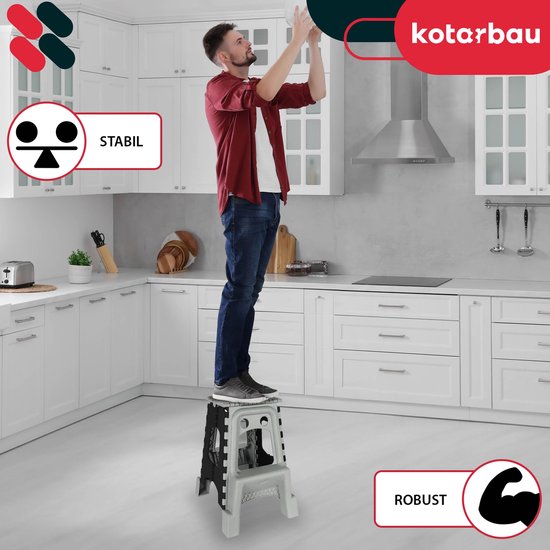 KOTARBAU® Opvouwbare Kruk - Opstapje Inklapbaar 55 cm - Opvouwbaar Opstapkrukje - Antislip en Stabiel - Draagbaar - Kunststof - Grijs en Zwart — afbeelding 4