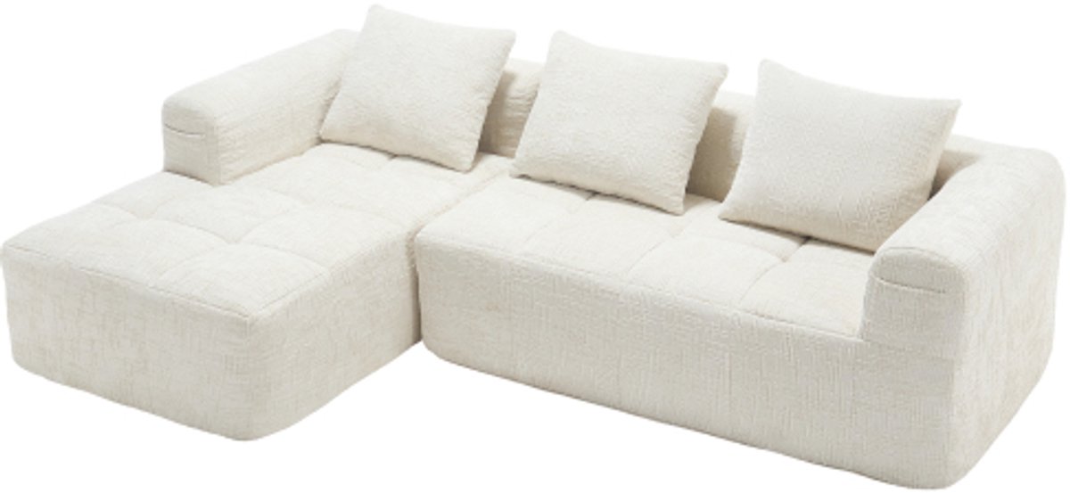 COLAMY Hoekbank - 3-Zitsbank - Chenille Sofa - L-vormig Design - Inclusief Chaise Longue - 3 Kussens - Geen Montage Nodig - Beige