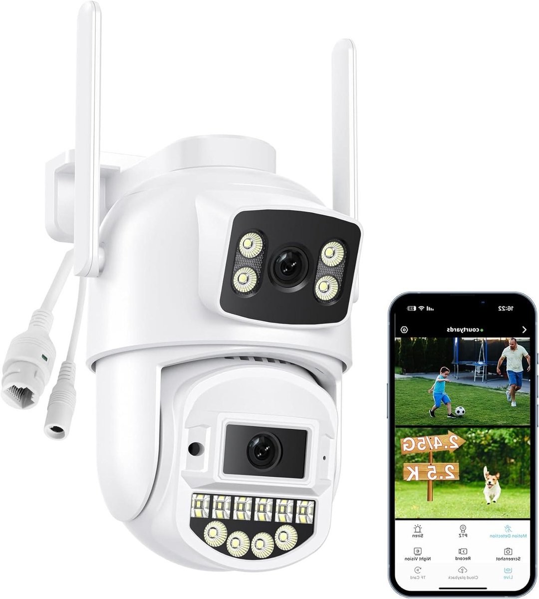Buiten Camera - Beveiligingscamera Outdoor - Huis Bewaken - Dubbele Lens 6MP - IP66 Waterdicht - Wit