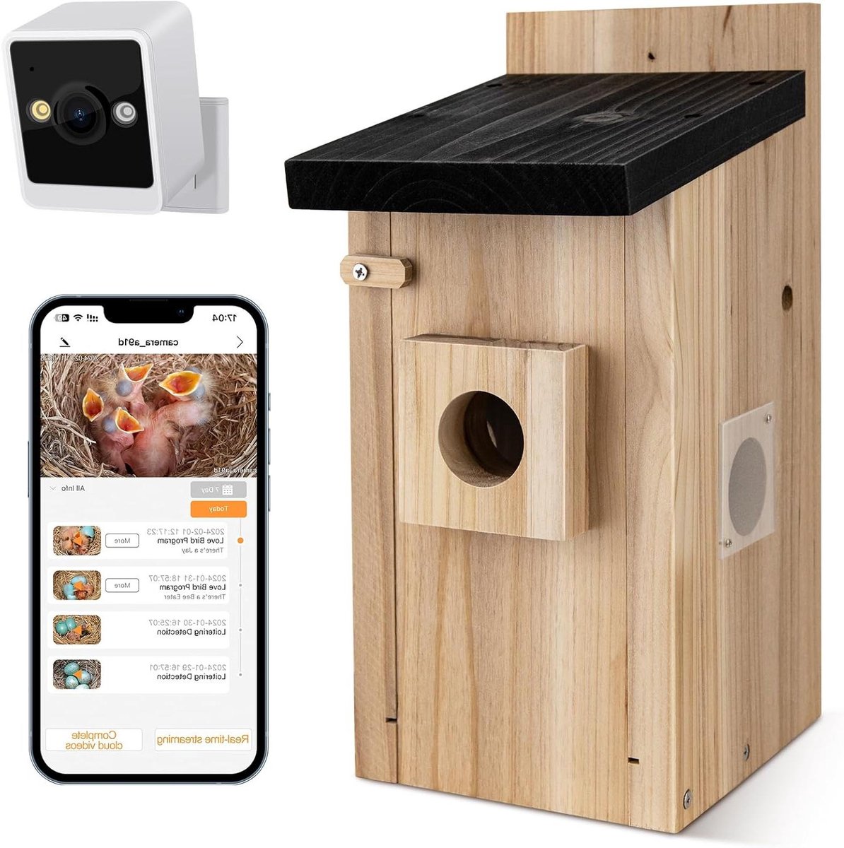 Vogelhuis met camera - Nestkast camera - Vogels observeren - AI gedrag detectie - 4 MP nachtzicht - Houtkleur