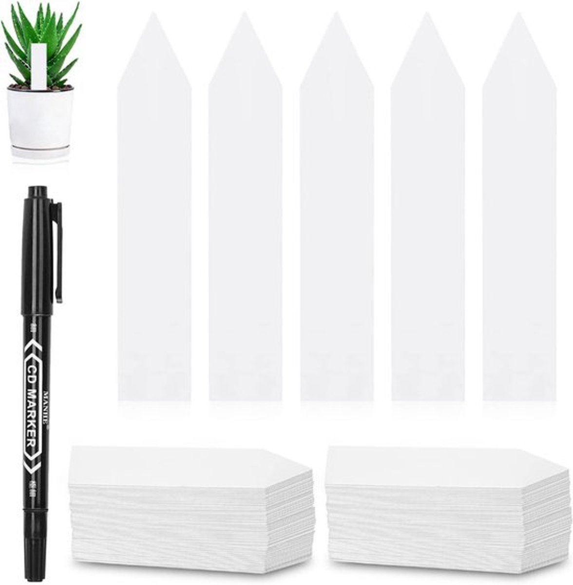 Set van 300 Weerbestendige Plant Labels van 10 x 2 cm met Vetpen voor Tuinieren en Plantenidentificatie