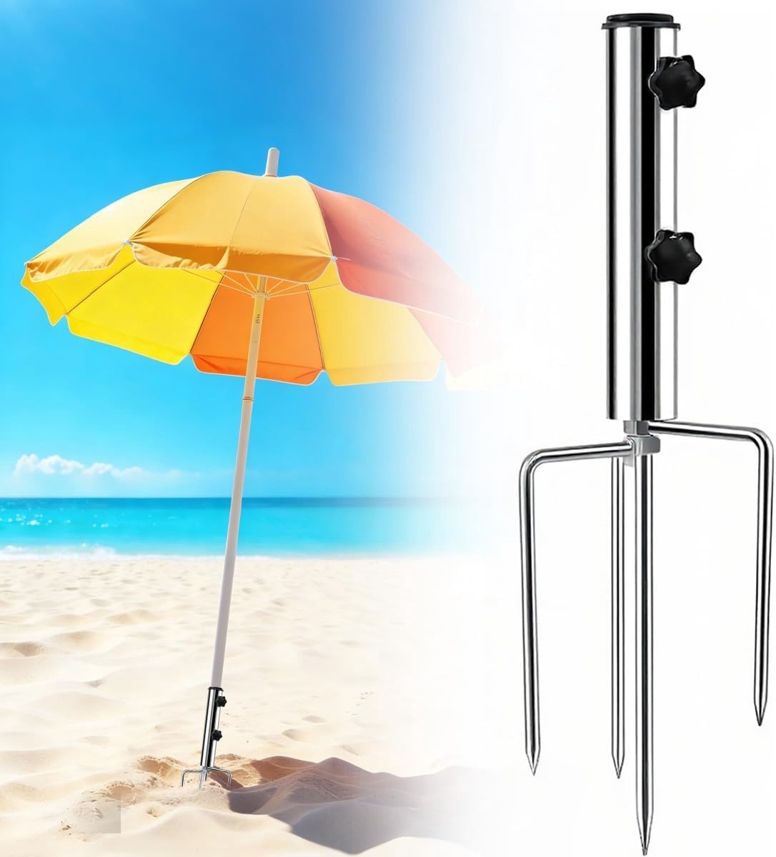 Grondpen voor Parasol - Zilver - 46 cm - Roestvrij Staal - Voor Tuin, Strand en Picknick