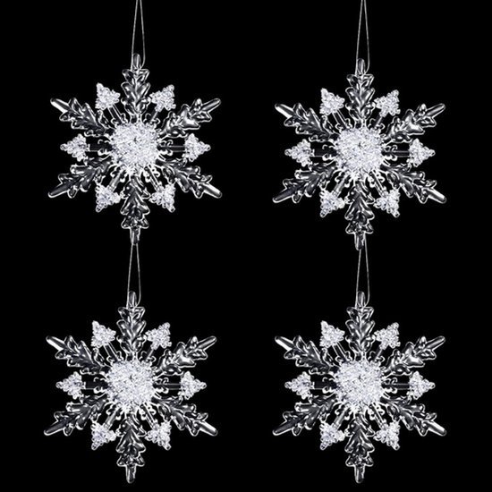 Foto: Decoratieve sneeuwvlokken kersthangertjes transparant en wit 11 x 10 cm set van 4 perfect voor kerstboomdecoratie en feestelijke versiering