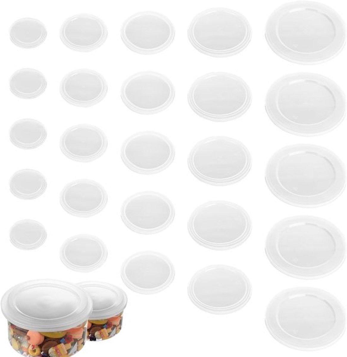 Set van 25 Plastic Deksel voor Blikjes, Siliconen Lids voor Voeding, Geschikt voor Kattenvoer, Hondenvoer en Dranken (60mm, 75mm, 85mm, 102mm, 130mm)