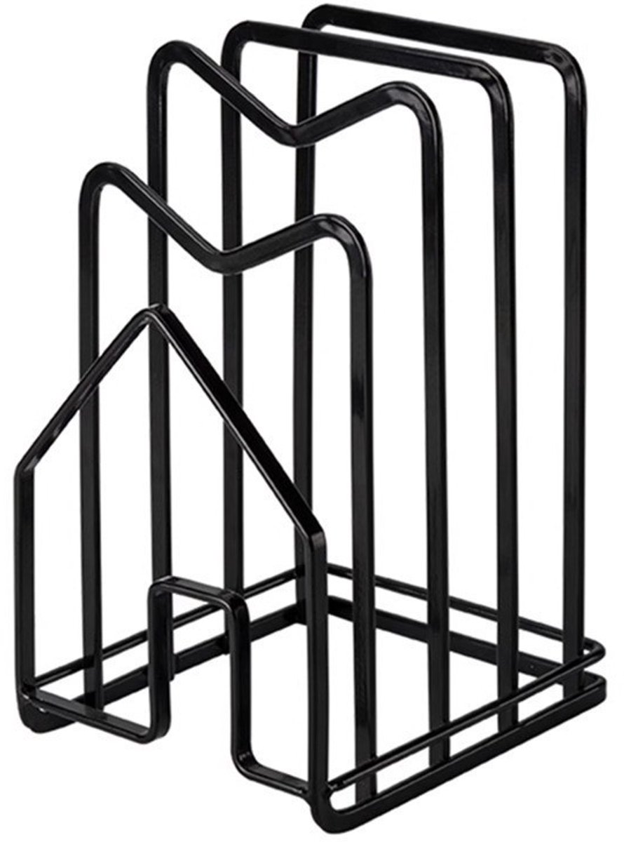 Massief houten keukenrek voor snijplanken, messenhouder, dekselhouder en opbergrek voor hakplanken - Multifunctioneel keukenrek - Zwart - Metaal