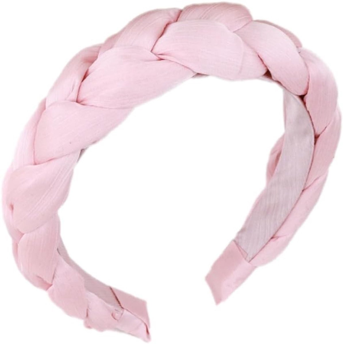 Brede Vlecht Haarband voor Dames - Mode Haaraccessoires, Antislip, Geschikt voor Make-up, Douche en Feestjes - Lichtroze Kleur