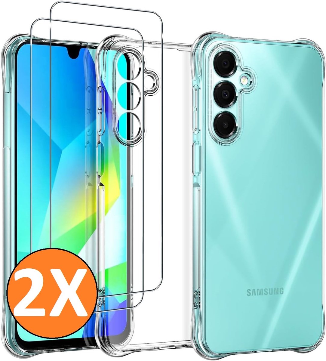 Hoesje geschikt voor Samsung Galaxy A27 Hoesje transparant - Anti Shock silicone hoesje Galaxy A27 case met 2 Pack Screenprotector tempered glass voor Samsung A27
