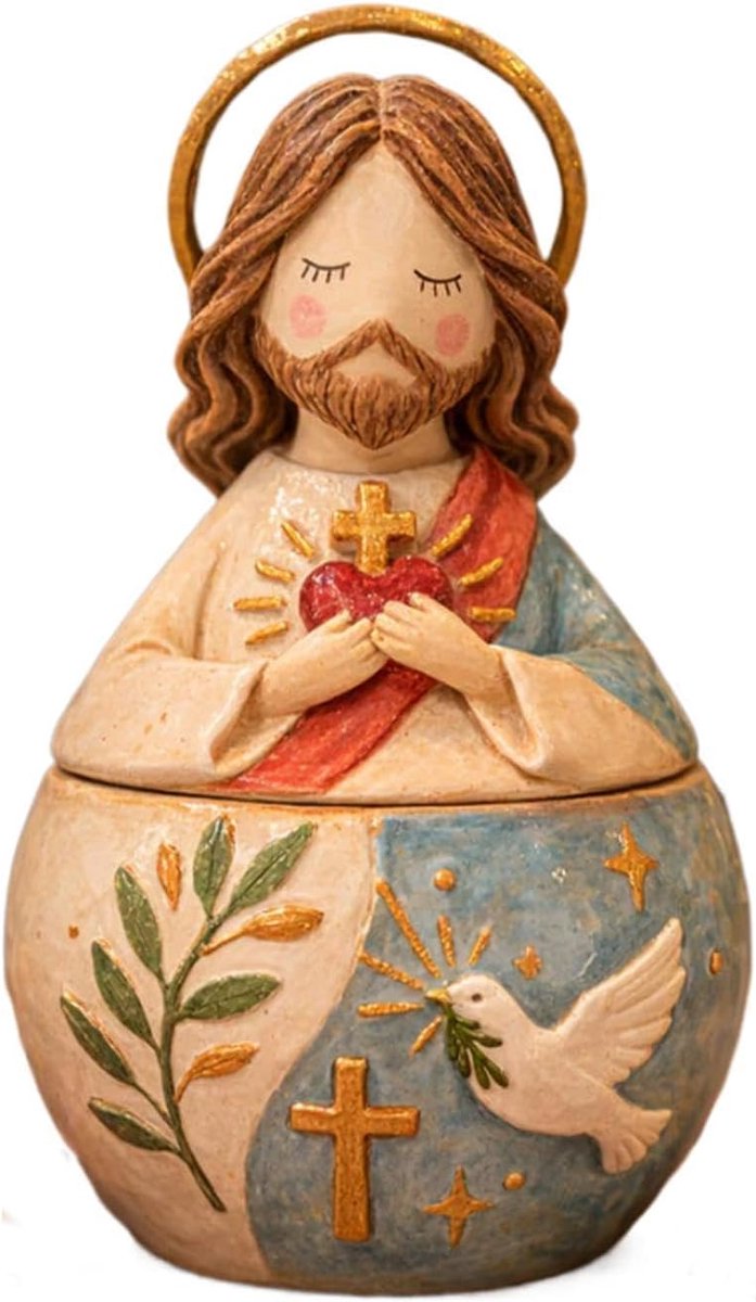 Serenity Gebedsdoosje met Heilige Maagd Maria en Jezus, katholieke religieuze decoratie, sieradenopbergdoos voor dames en heren, christelijk cadeau voor thuis, kantoor, slaapkamer, boekenplank, studentenkamer of appartement