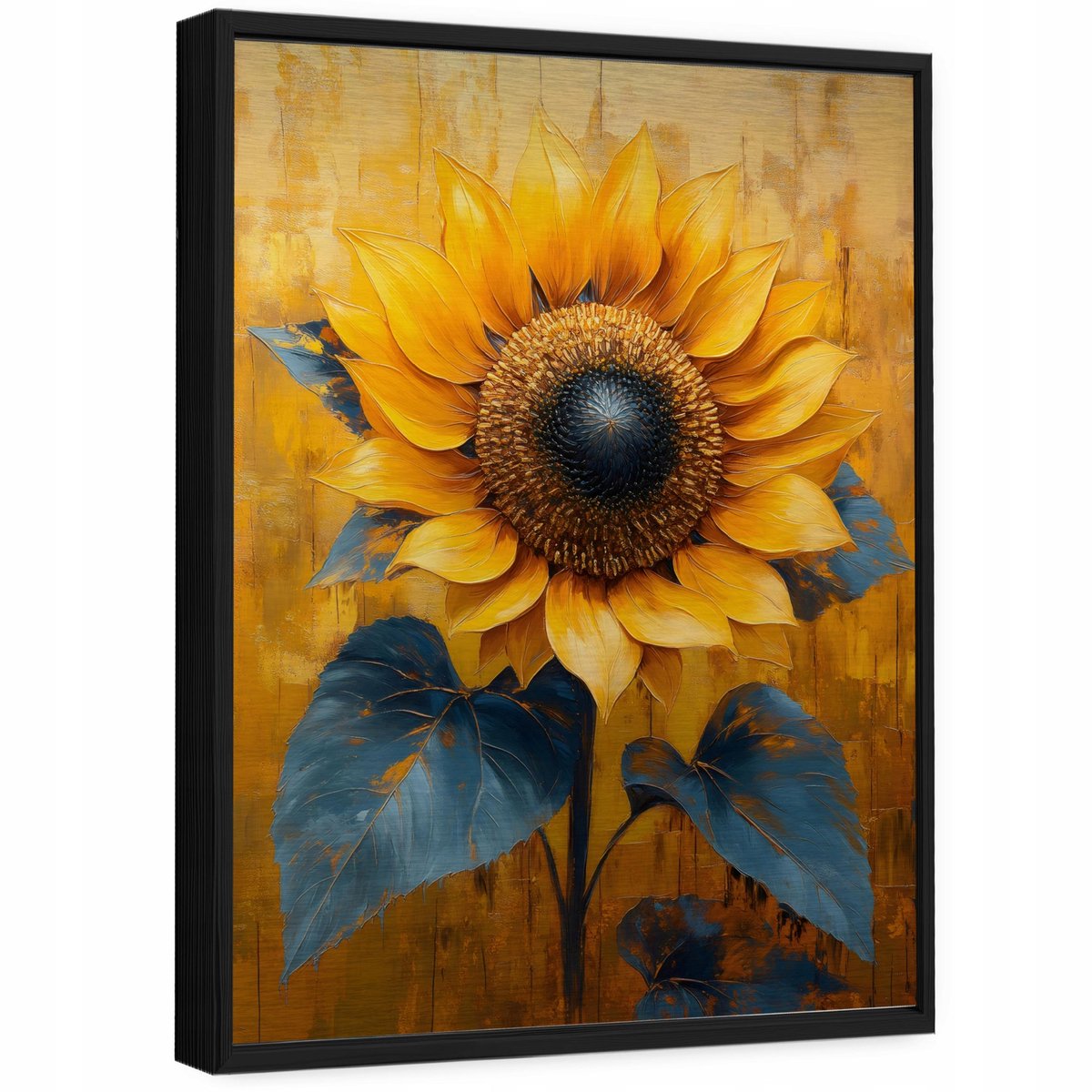 WALLARENA Schilderij op geborsteld aluminium met zwarte lijst 150x100 cm - zonnebloemen en bloemen - wanddecoratie voor woonkamer en slaapkamer Geel