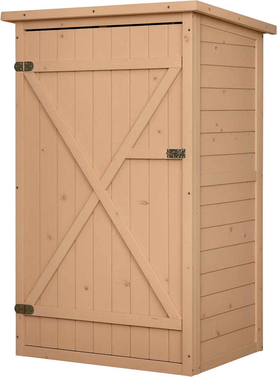 Tuinhuisje gereedschapsschuurtje gereedschapsschuurtje met planken gereedschapsschuurtje opbergschuurtje voor tuinspar natuurlijk hout 75 x 56 x115 cm, asfalt hellend dak - Hoofdingang