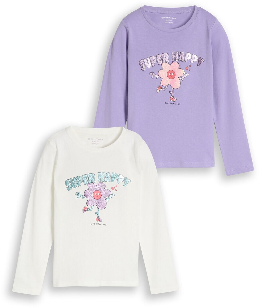Tom Tailor - T-shirt met lange mouwen en print, set van 2 - Maat 92/98 - sweet light purple