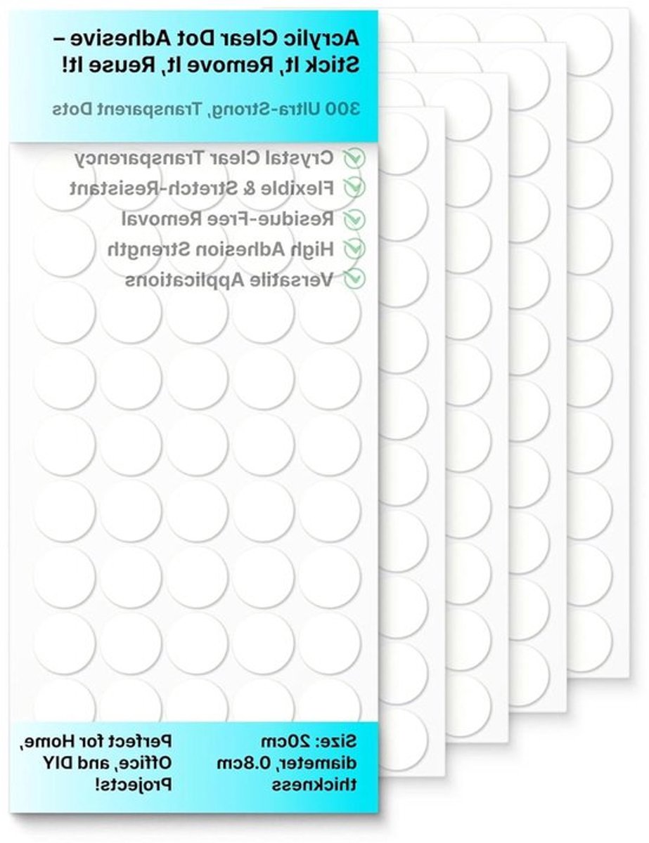300 Stuks Dubbelzijdige Hechtdots, Transparant, Rond, 20 mm, Sterke Plakkracht, Waterdicht en Herbruikbaar voor DIY, Knutselen, Kantoor en Foto's