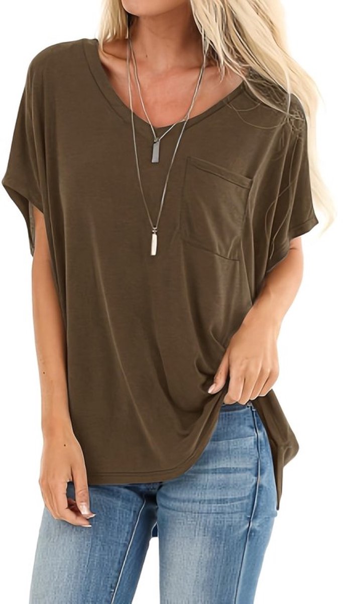 T-shirts Dames Zomer - Bruin - Maat S - Korte Mouwen - Lichtgewicht - Comfortabele Pasvorm - T-shirt