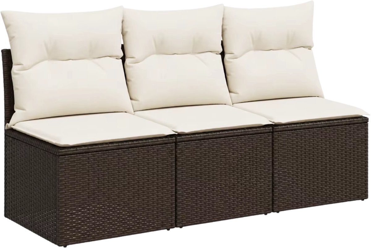 Tuinbank Bruin – Polyrattan , Onderhoudsvriendelijk zonder Armleuningen - Modulair & Weerbestendig Design met Kussens