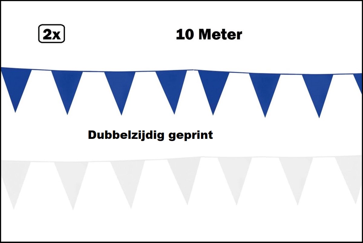 12x Vlaggenlijn dubbelzijdig blauw/wit 1000cm - Kleur dubbelzijdig geprint - vlaglijn festival feest party verjaardag thema feest kleur