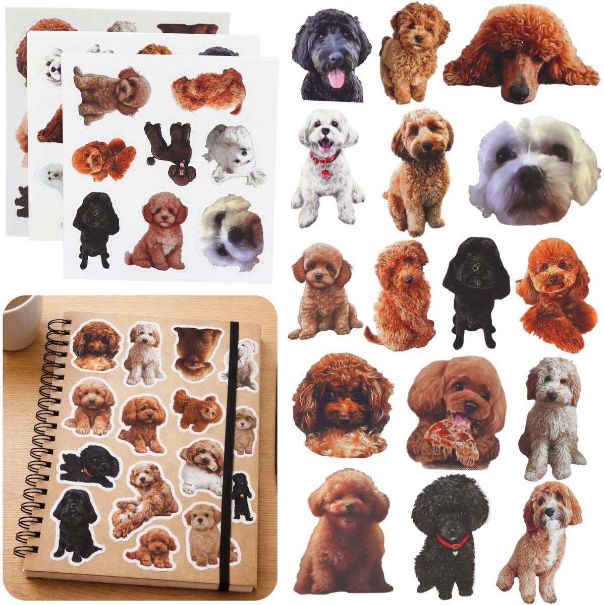 Set stickers met dozen en honden voor het versieren van verschillende motieven 54 stuks.