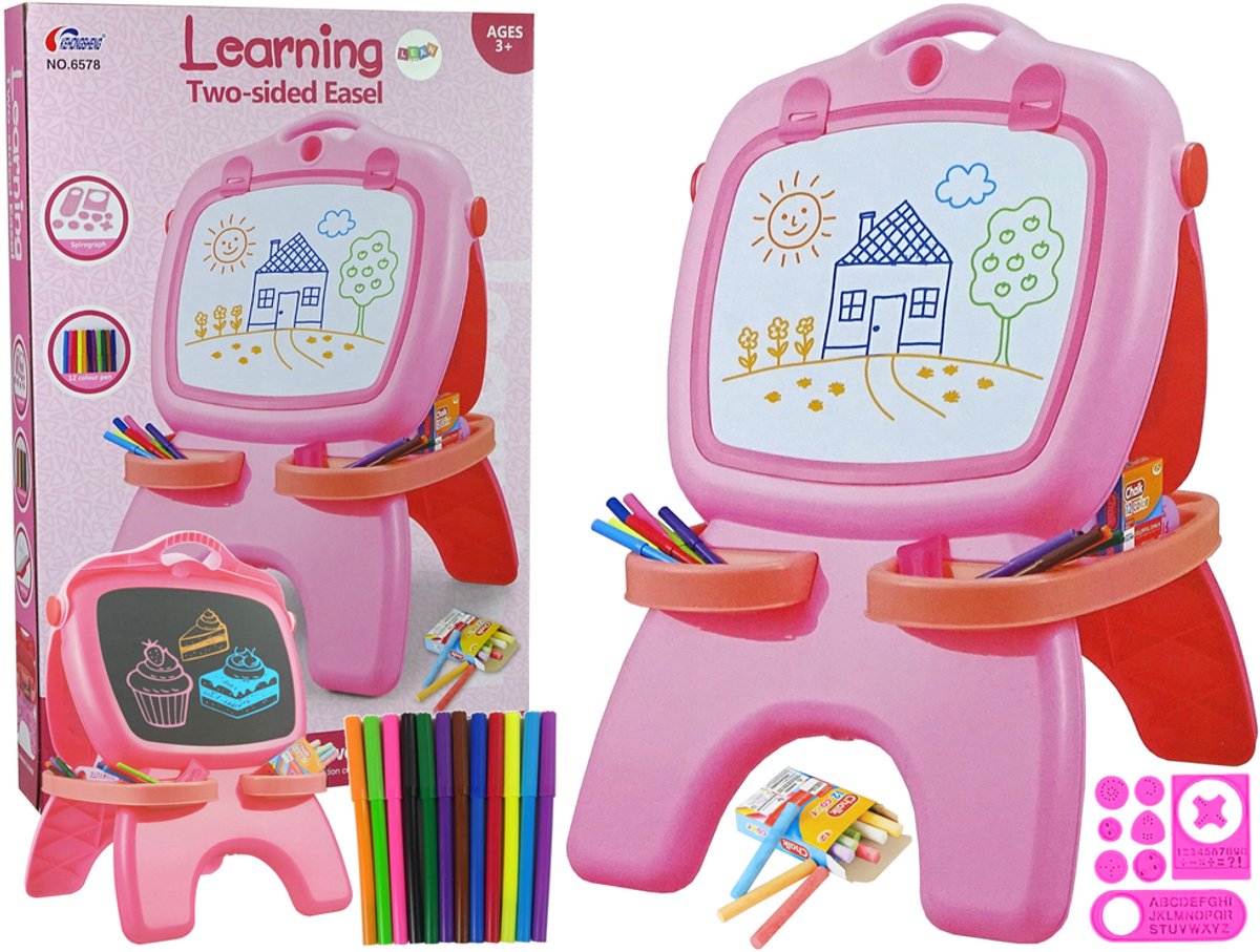 Dubbelzijdig magnetisch schoolbord roze sjablonen