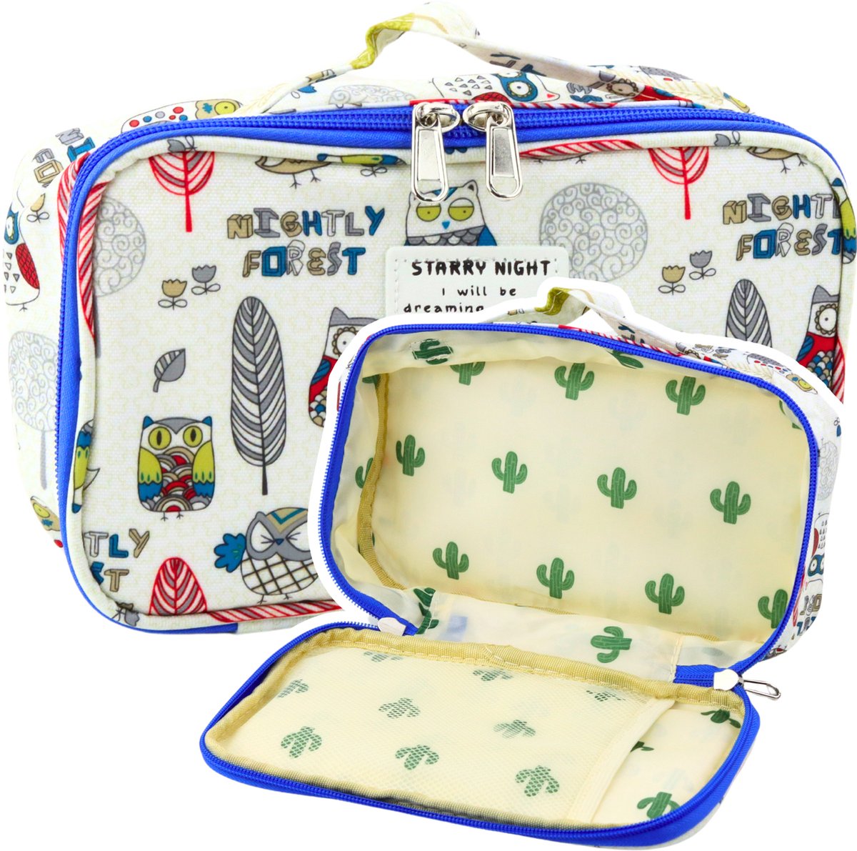 Ruime Pennenhouder School met Uilmotief - Wit, 21,5cm