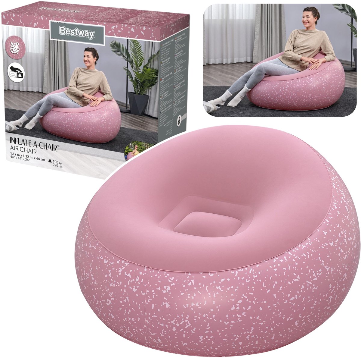 Opblaasbare stoelzitting roze Inflate A Chair Bestway 75155